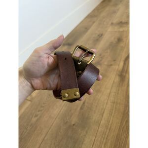 EDDIE BAUER S Vintage VTG Brown Leather Belt Brass Metal Mens